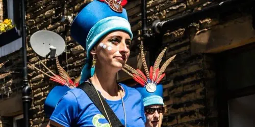Helen playing in a samba band.
